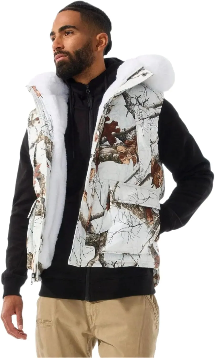 Men Yukon Fur Lined Vest (Snow Camo)
