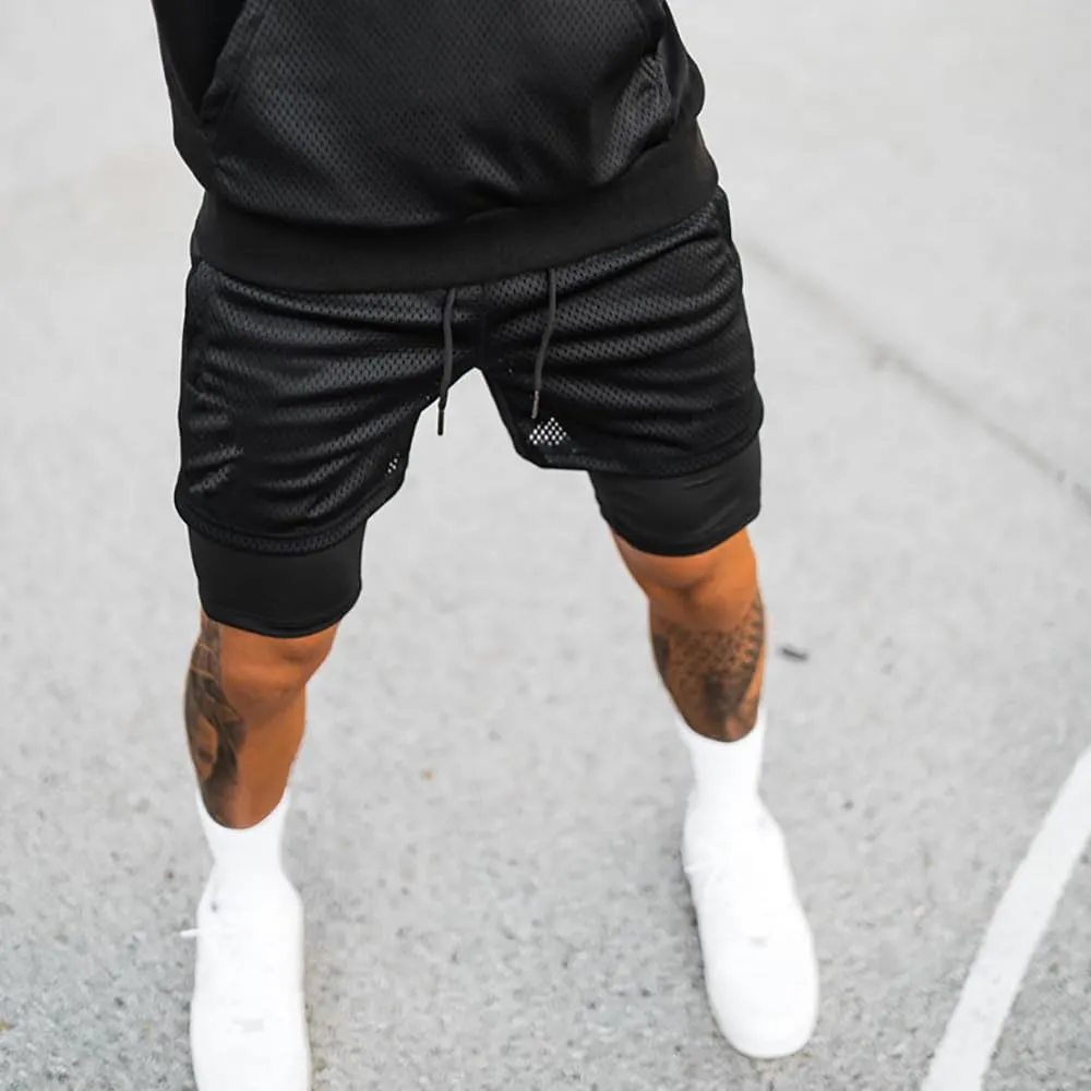 Men’s 2 in 1 Running Shorts with Pockets Quick Dry Breathable Active Gym Workout Shorts