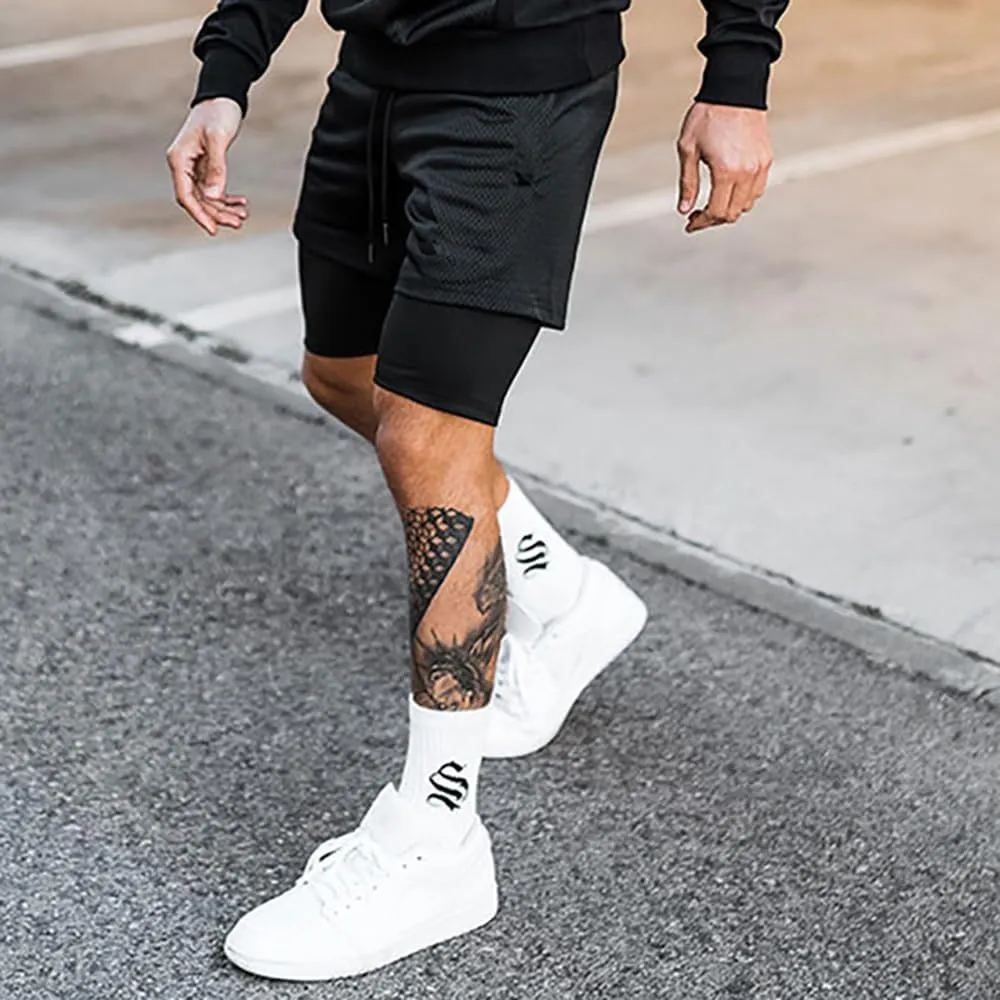 Men’s 2 in 1 Running Shorts with Pockets Quick Dry Breathable Active Gym Workout Shorts