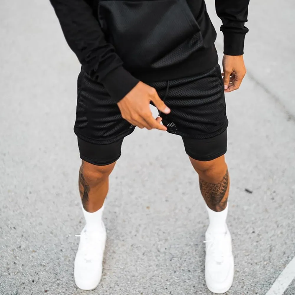 Men’s 2 in 1 Running Shorts with Pockets Quick Dry Breathable Active Gym Workout Shorts