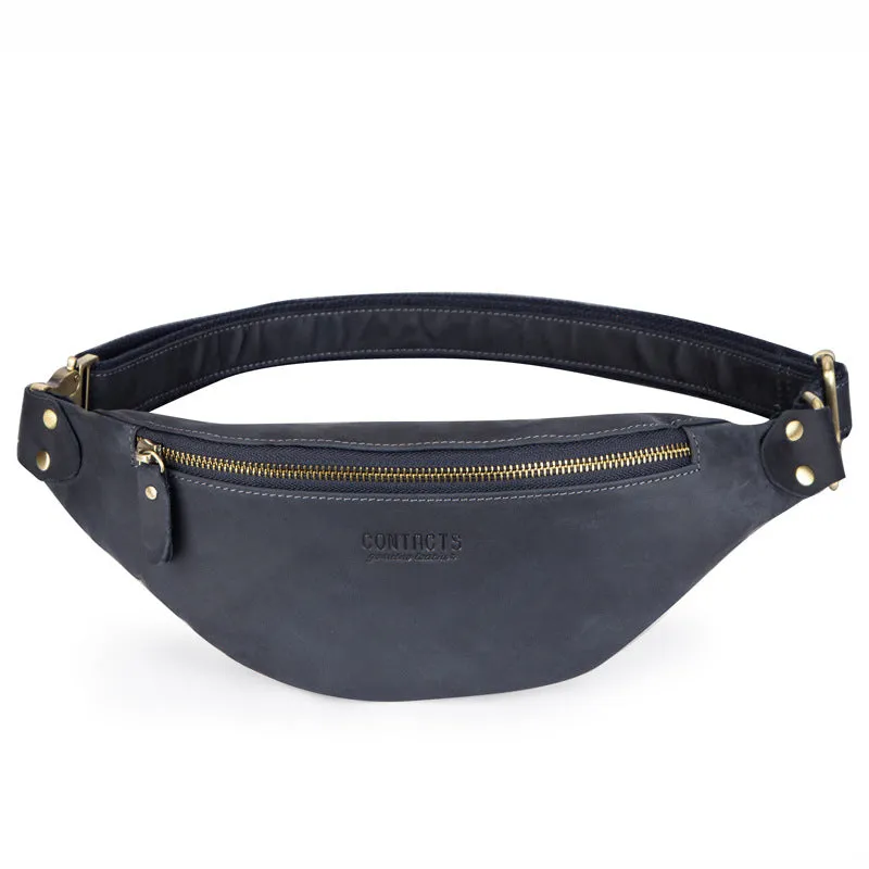 Men's Black Angel Retro Crazy Horse Leather Men's Waist Packs