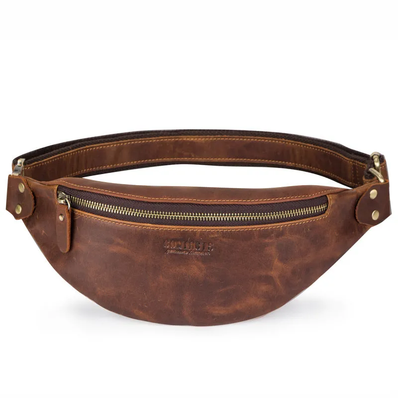 Men's Black Angel Retro Crazy Horse Leather Men's Waist Packs