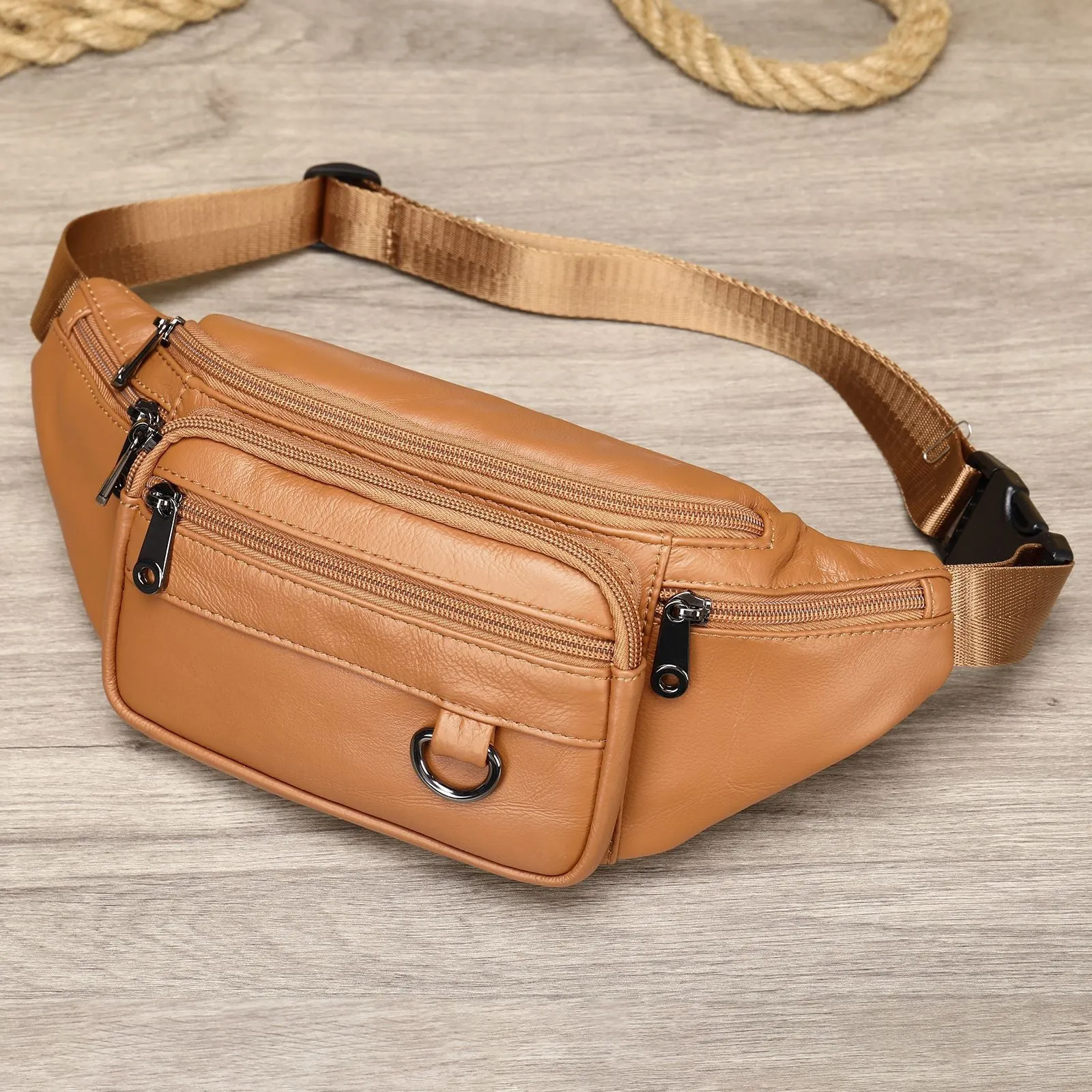 Men's Business Sheepskin Pocket Black Mobile Leisure Men's Waist Packs