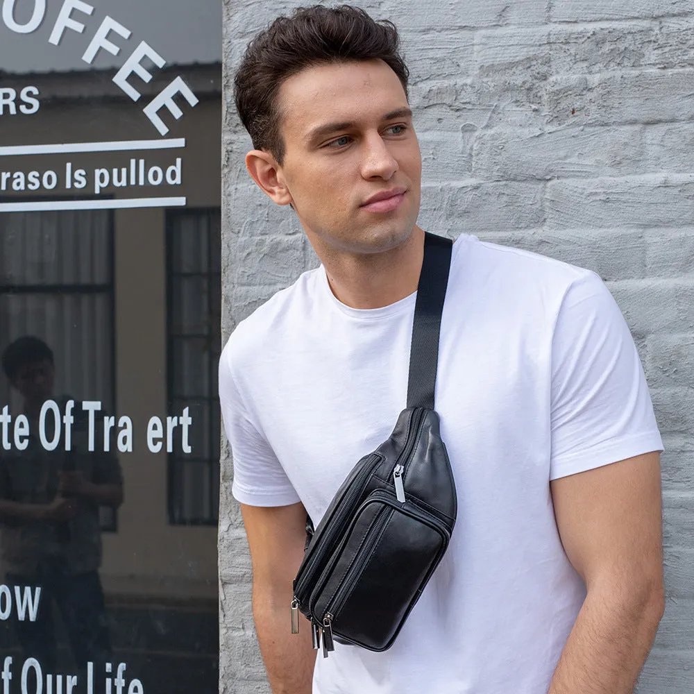 Men's Business Sheepskin Pocket Black Mobile Leisure Men's Waist Packs