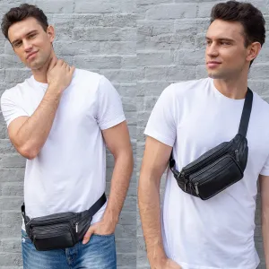 Men's Business Sheepskin Pocket Black Mobile Leisure Men's Waist Packs