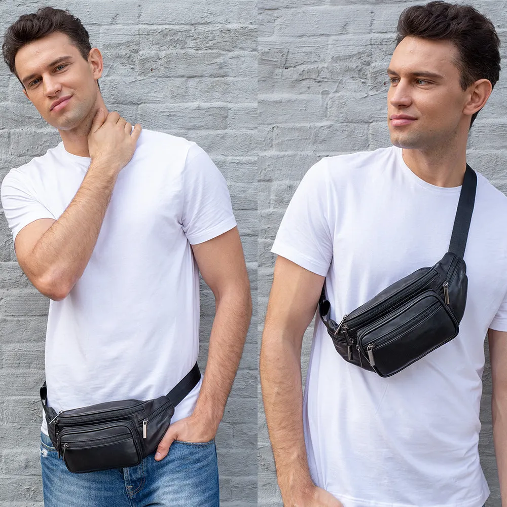 Men's Business Sheepskin Pocket Black Mobile Leisure Men's Waist Packs
