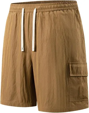 Mens Cargo Shorts Quick Dry with Pockets Athletic Workout Running Gym Activewear Drawstring Elastic Hiking Trunks