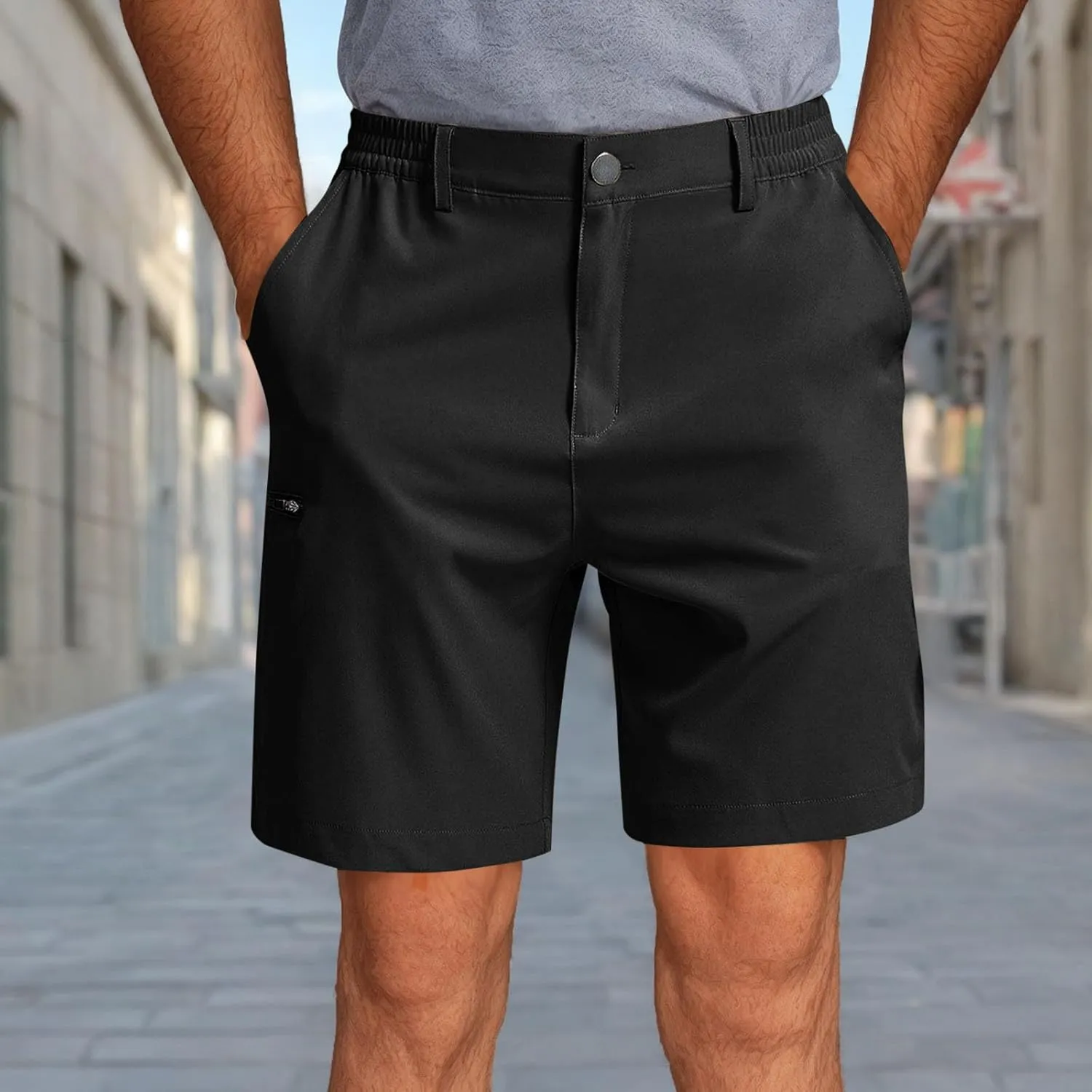 Mens Cargo Shorts with Zipper Pockets Quick Dry Elastic Athletic Running Gym Breathable Lightweight Outdoor Trunks
