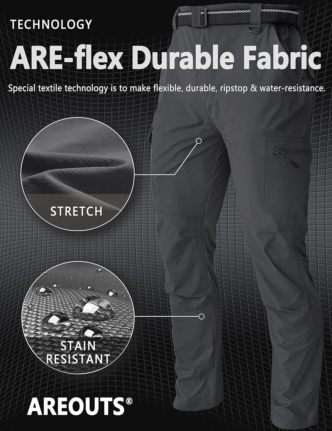 Men's Cargo Work Hiking Pants Lightweight Water Resistant Quick Dry Fishing Travel Camping Outdoor Breathable Multi Pockets