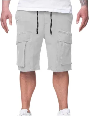 Mens Cotton Cargo Shorts with Pockets Quick Dry Athletic Running Workout Gym Elastic Casual Basketball Trunks
