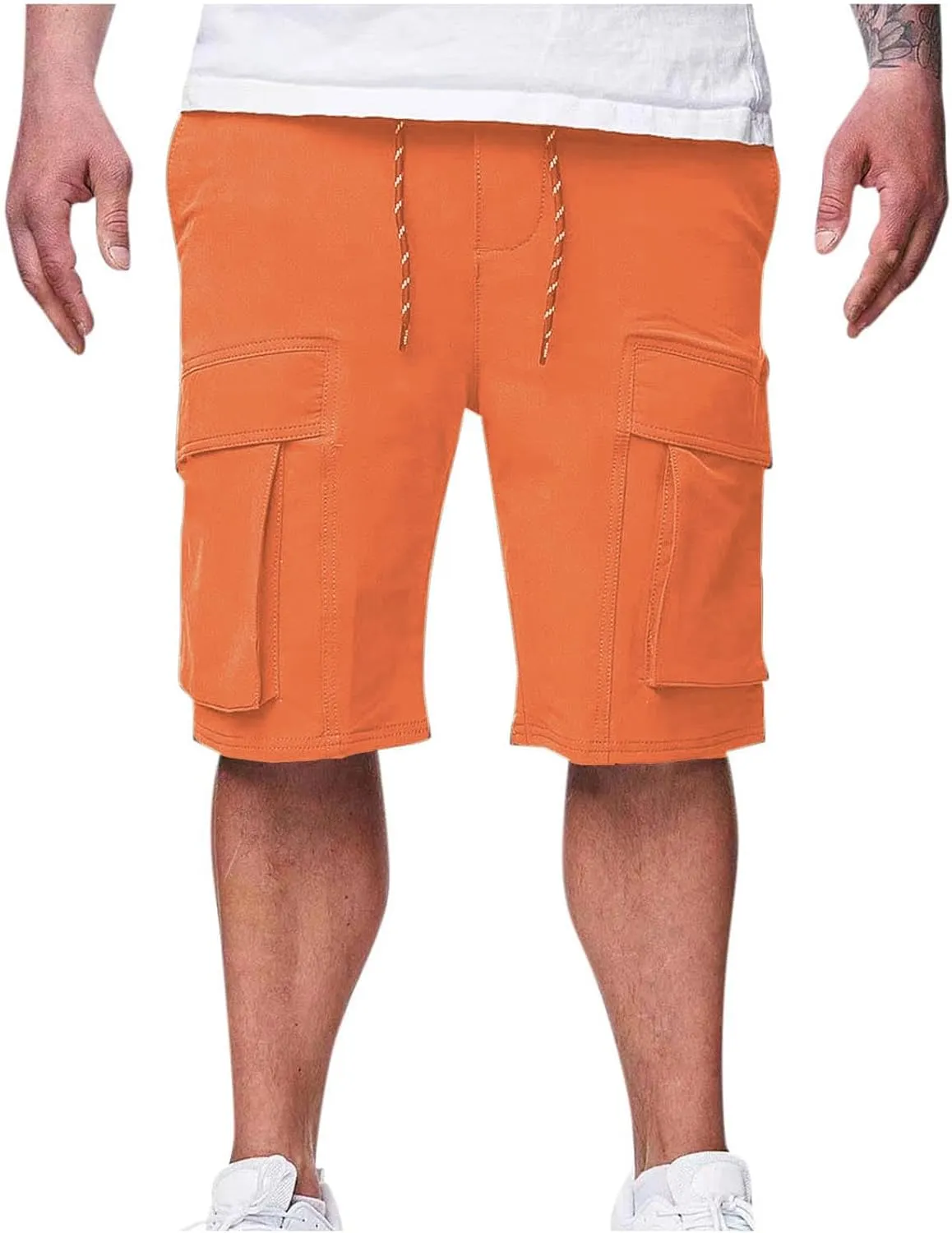 Mens Cotton Cargo Shorts with Pockets Quick Dry Athletic Running Workout Gym Elastic Casual Basketball Trunks