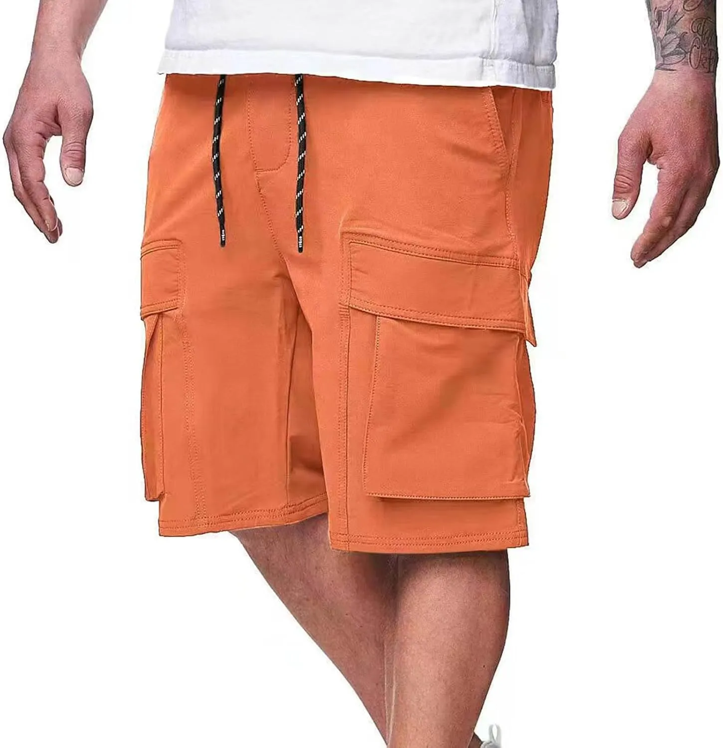 Mens Cotton Cargo Shorts with Pockets Quick Dry Athletic Running Workout Gym Elastic Casual Basketball Trunks