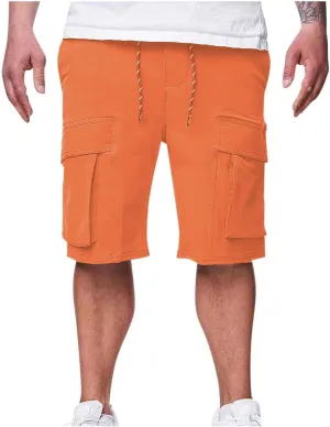 Mens Cotton Cargo Shorts with Pockets Quick Dry Athletic Running Workout Gym Elastic Casual Basketball Trunks