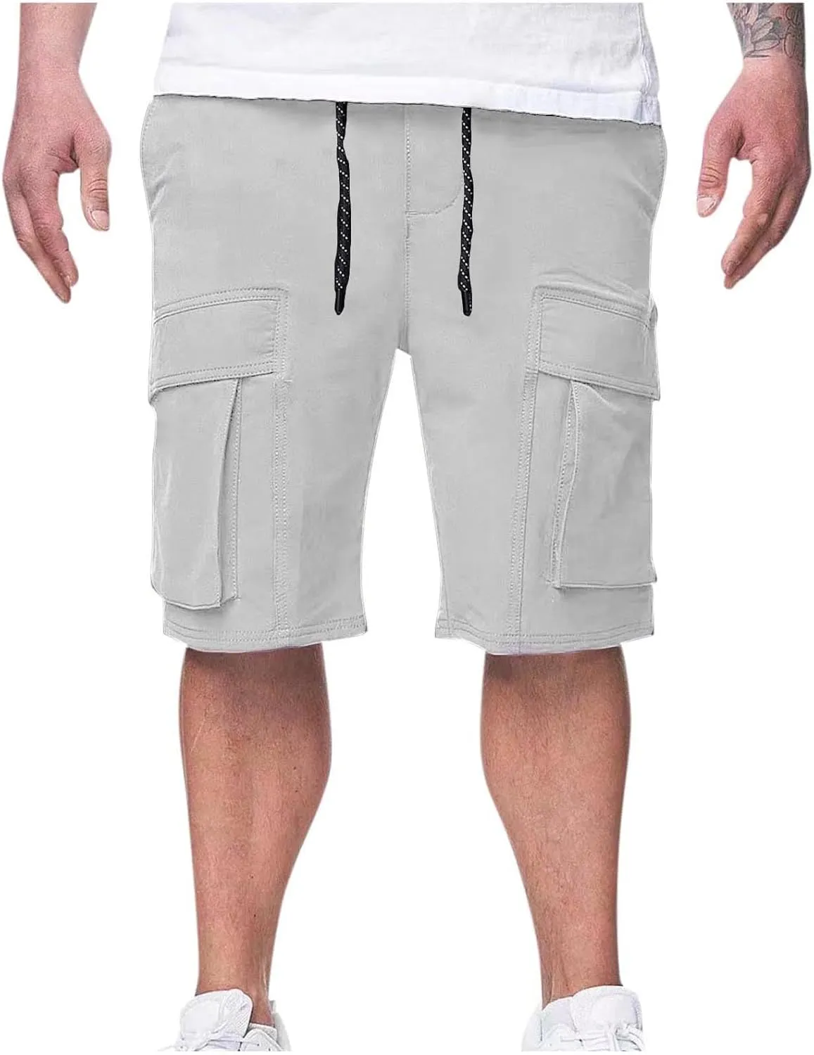 Mens Cotton Cargo Shorts with Pockets Quick Dry Athletic Running Workout Gym Elastic Casual Basketball Trunks