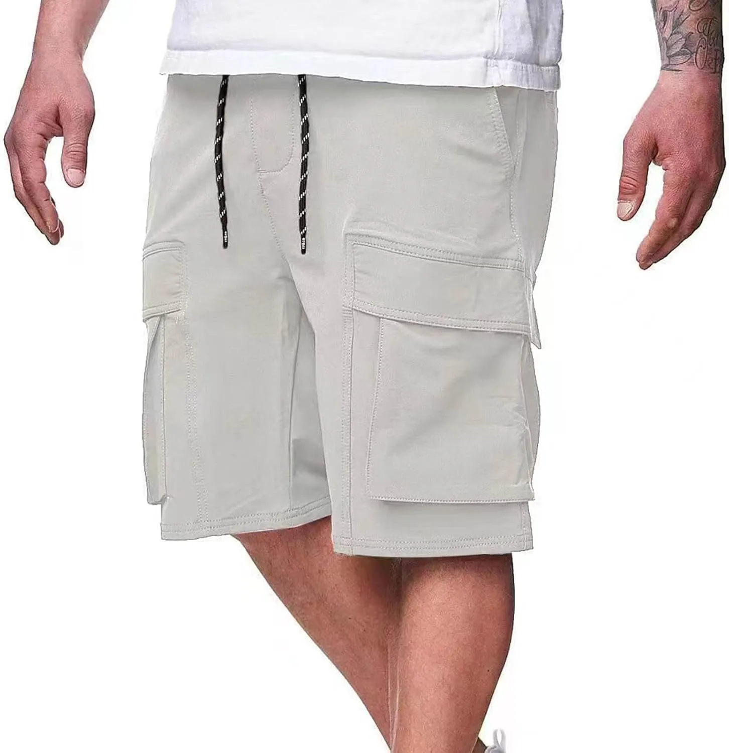 Mens Cotton Cargo Shorts with Pockets Quick Dry Athletic Running Workout Gym Elastic Casual Basketball Trunks