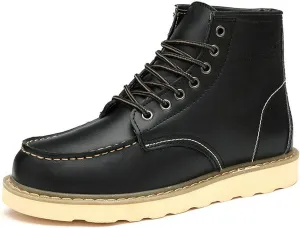 Men's Fashion British Style Leather Work Boots Slip Resistant Shock Absorbing Full Grain Leather High Top Leather Boots Industrial Construction, Roofing, Electricians
