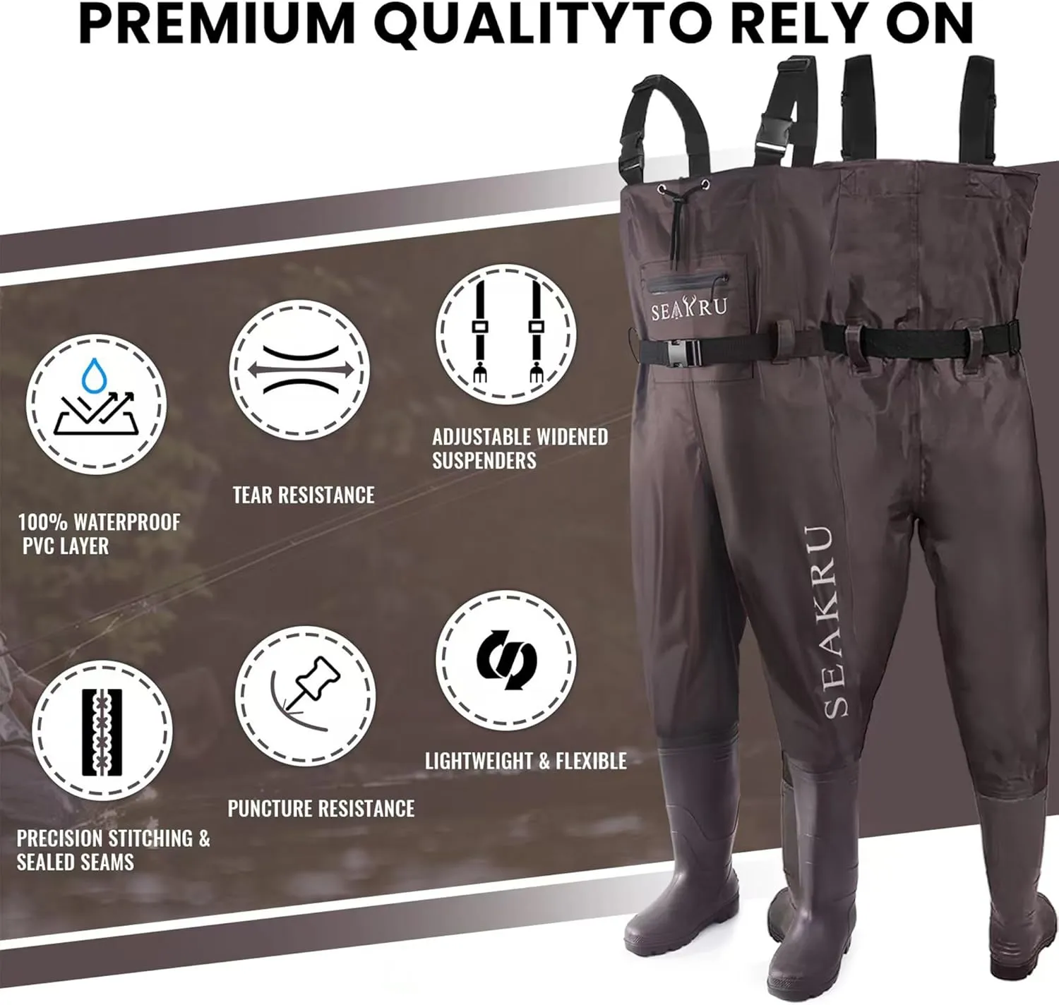 Men's Fishing Chest Waders with Boots, 2-ply Nylon/PVC Waders for Women with Boot Hanger