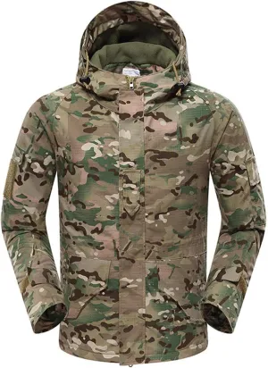Mens Fleece Lined Camo Jacket Soft Shell Waterproof Windproof Hooded Coats Outdoor Hunting Hiking Tactical Jackets