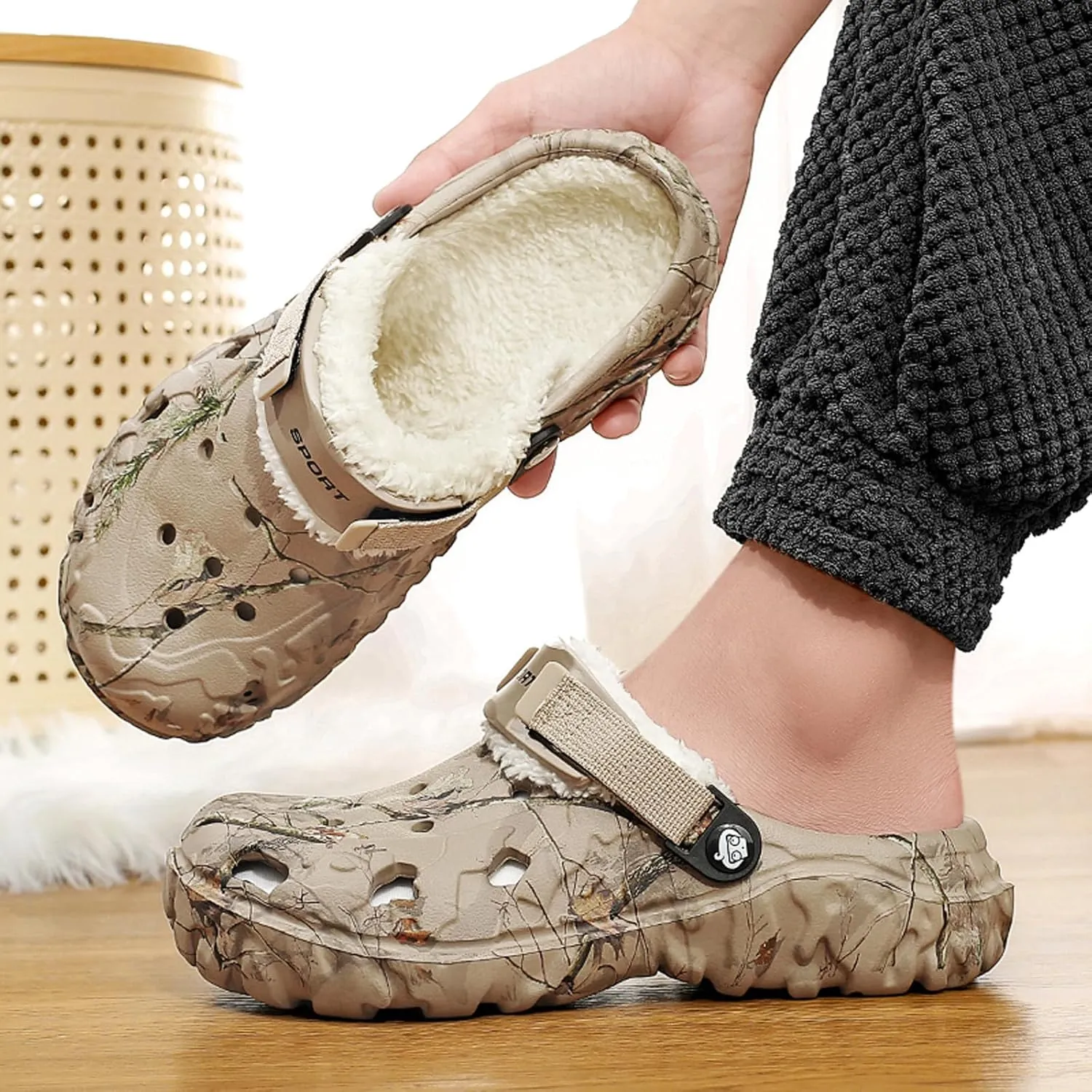 Mens Fur Lined Garden Clogs: Warm Fuzzy Indoor - Winter Indoor Outdoor House Slippers