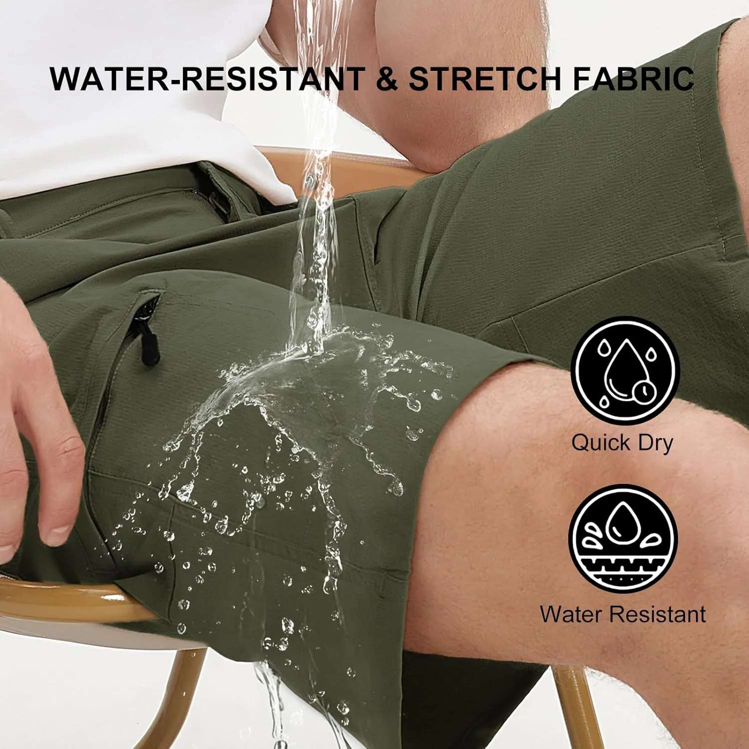 Men's Hiking Cargo Shorts Lightweight Quick-Dry Work Shorts with Zipper Pockets Summer Golf Casual Outdoor Shorts