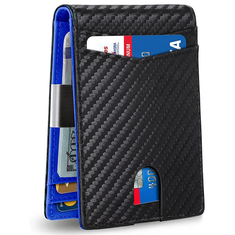 Men's Leather Multiple Slots Beauty Clip Carbon Men's Wallets
