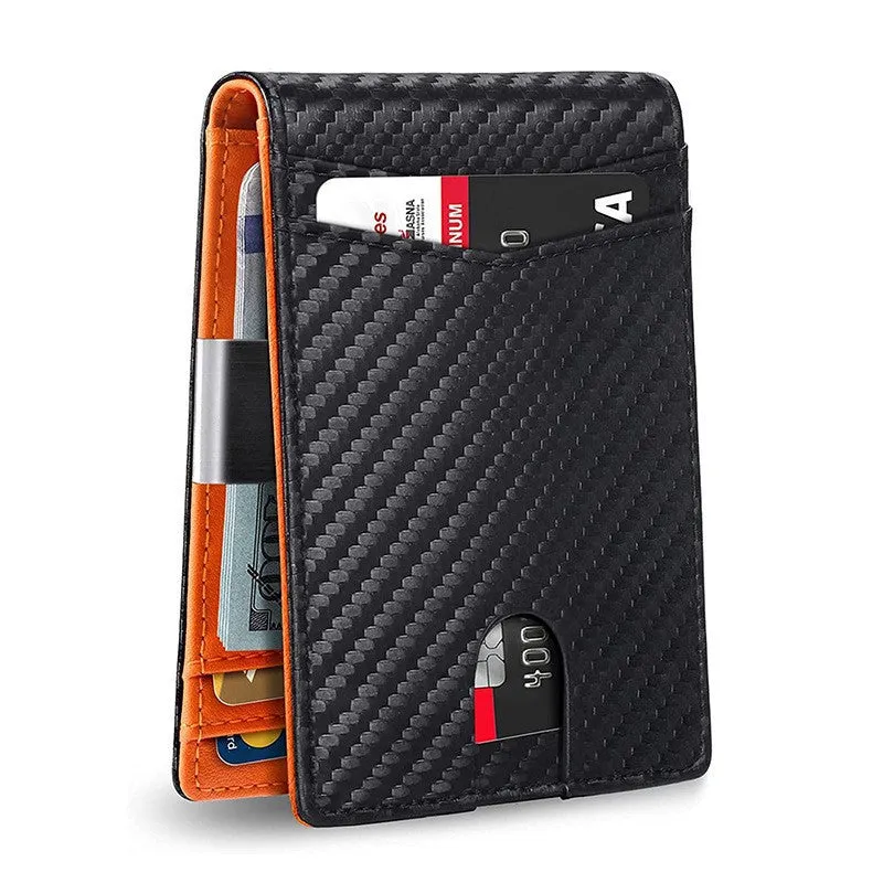 Men's Leather Multiple Slots Beauty Clip Carbon Men's Wallets