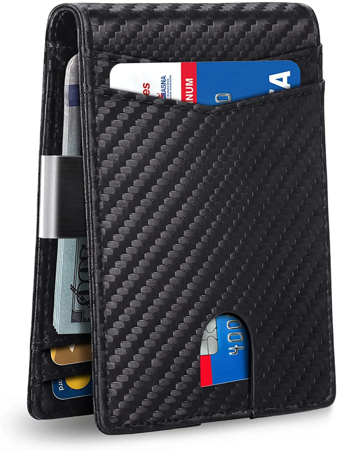 Men's Leather Multiple Slots Beauty Clip Carbon Men's Wallets