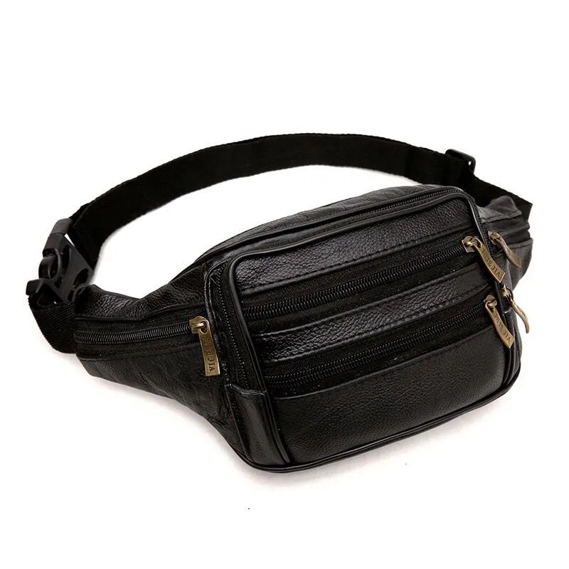 Men's Leather Pocket Multifunctional Waterproof Cell Business Men's Waist Packs