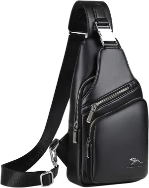 Men's Leather Sling Bag Chest Shoulder Bags Anti-theft Backpack Purse