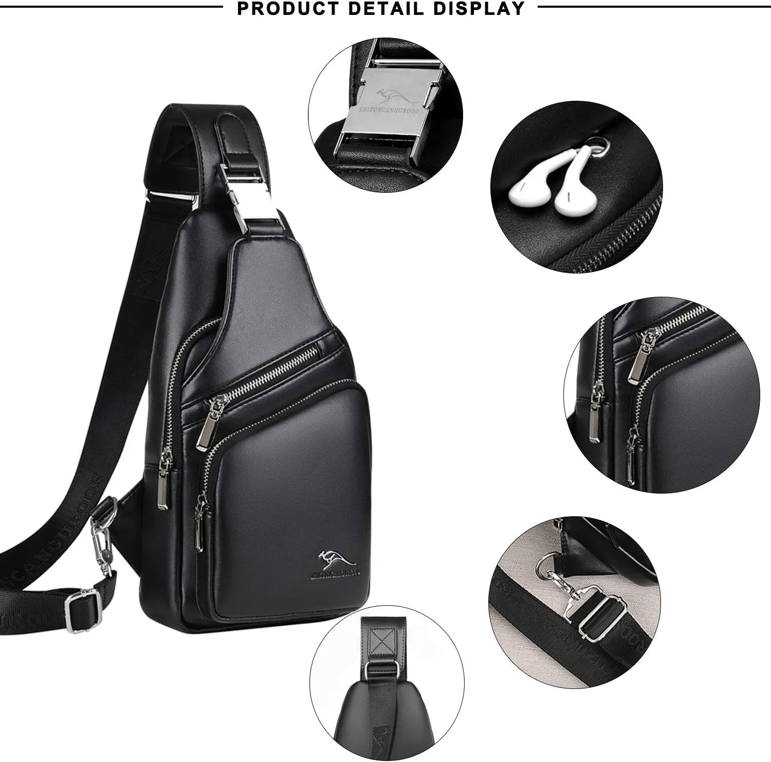 Men's Leather Sling Bag Chest Shoulder Bags Anti-theft Backpack Purse