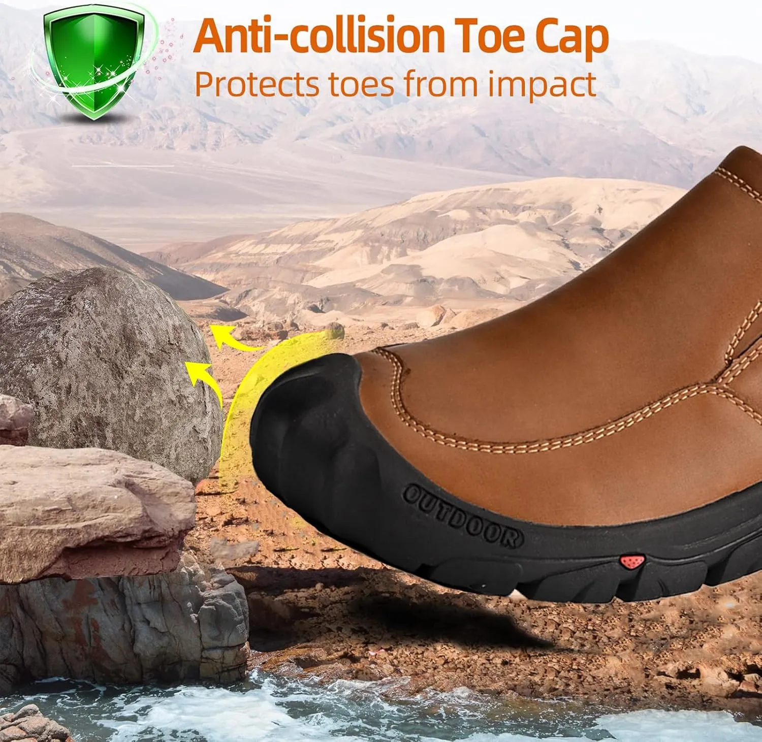 Mens Leather Slip On Hiking Outdoor Waterproof Causal Loafers Work Walking Shoes