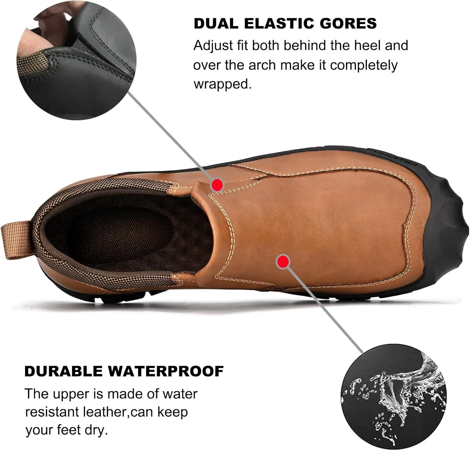 Mens Leather Slip On Hiking Outdoor Waterproof Causal Loafers Work Walking Shoes