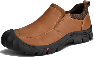 Mens Leather Slip On Hiking Outdoor Waterproof Causal Loafers Work Walking Shoes