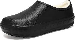 Men's Leather Slip-On Platform Chef Work Shoes Comfort Fully Fur Lined Waterproof Non Slip Soft Bottom Chef Muller Shoes for Caring Kitchen Garden Nurse Shoes