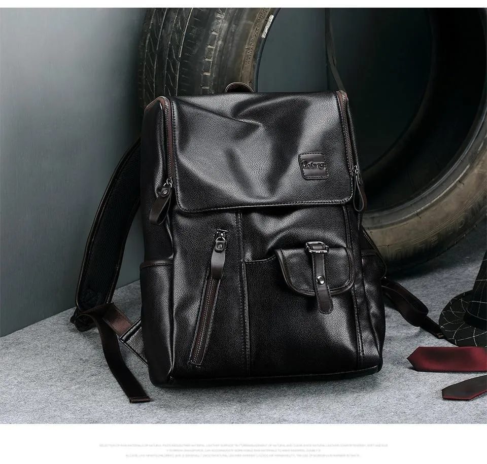 Men's Leather USB Charging Backpack - Anti Theft