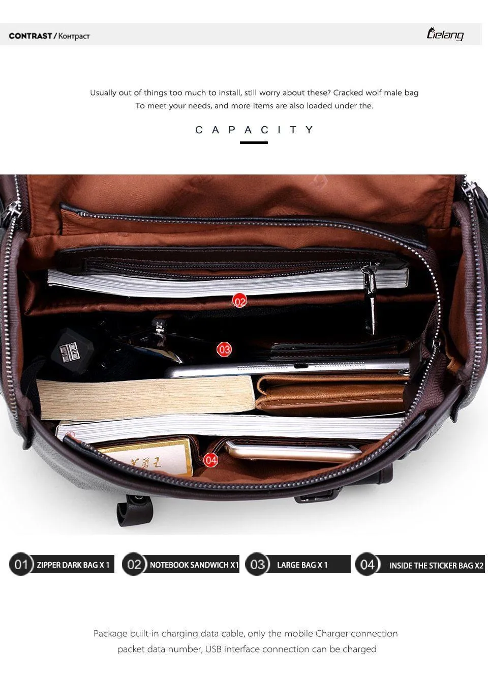 Men's Leather USB Charging Backpack - Anti Theft