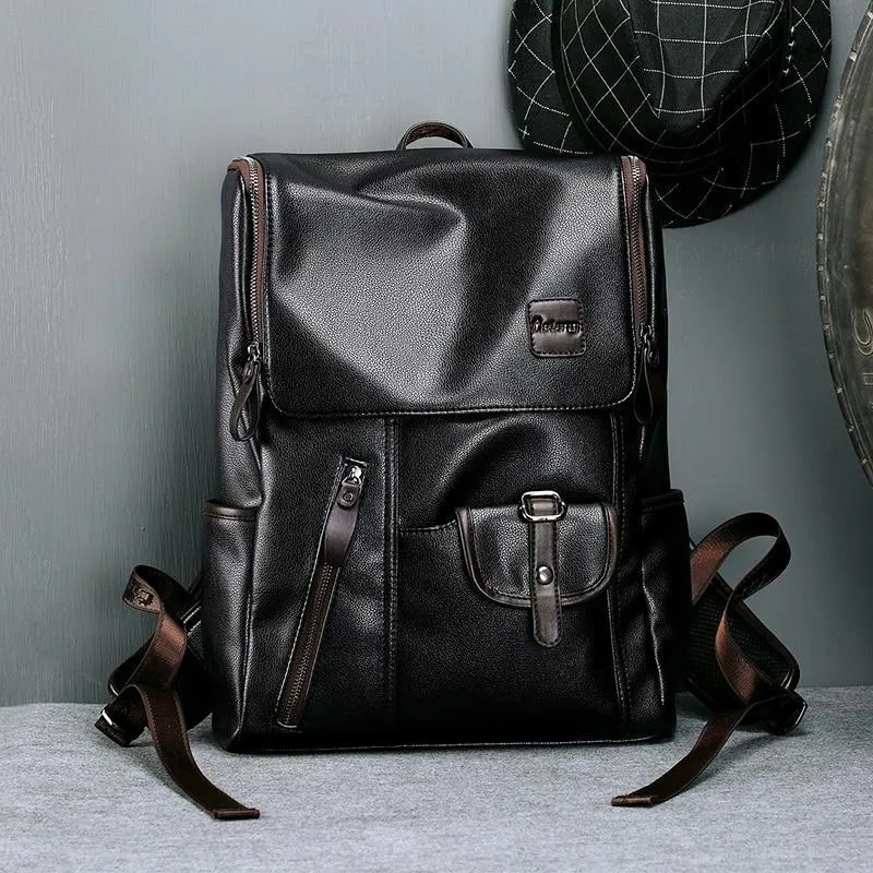 Men's Leather USB Charging Backpack - Anti Theft