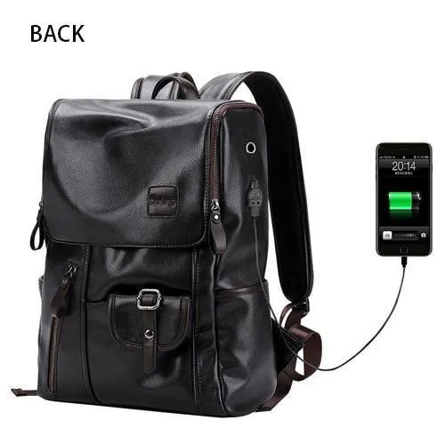 Men's Leather USB Charging Backpack - Anti Theft