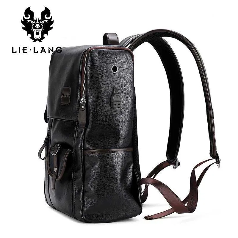 Men's Leather USB Charging Backpack - Anti Theft