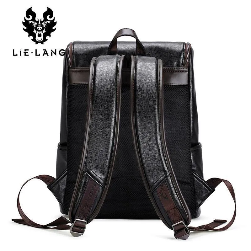 Men's Leather USB Charging Backpack - Anti Theft