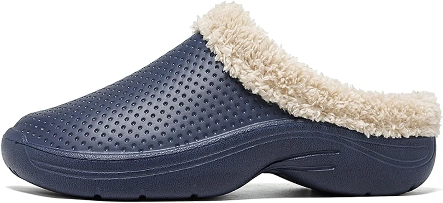 Men’s Lined Clogs Women’s Winter Fuzzy Slippers Waterproof Fur Lined Clogs Slip On Room Shoes Non-Slip Garden Shoes