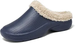 Men’s Lined Clogs Women’s Winter Fuzzy Slippers Waterproof Fur Lined Clogs Slip On Room Shoes Non-Slip Garden Shoes