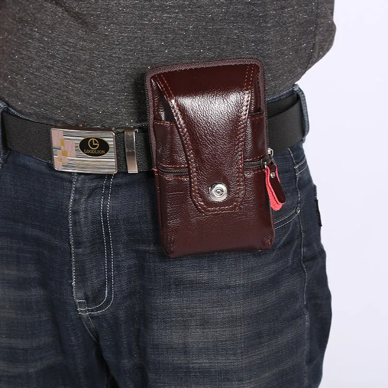 Men's Mobile Cowhide Business Waterproof Vertical Multifunctional Men's Waist Packs