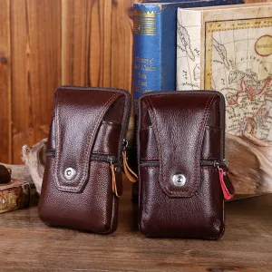 Men's Mobile Cowhide Business Waterproof Vertical Multifunctional Men's Waist Packs