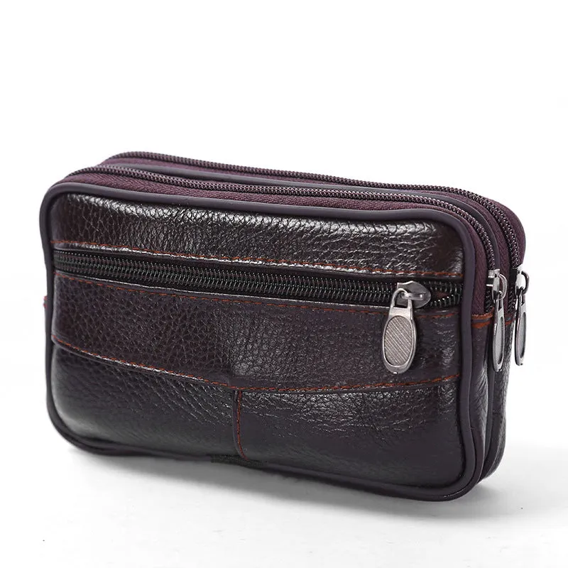 Men's Mobile Leather Business Cowhide Waterproof Cell Men's Waist Packs