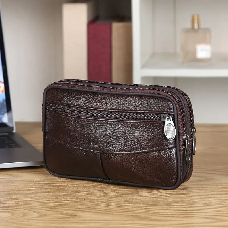 Men's Mobile Leather Business Cowhide Waterproof Cell Men's Waist Packs