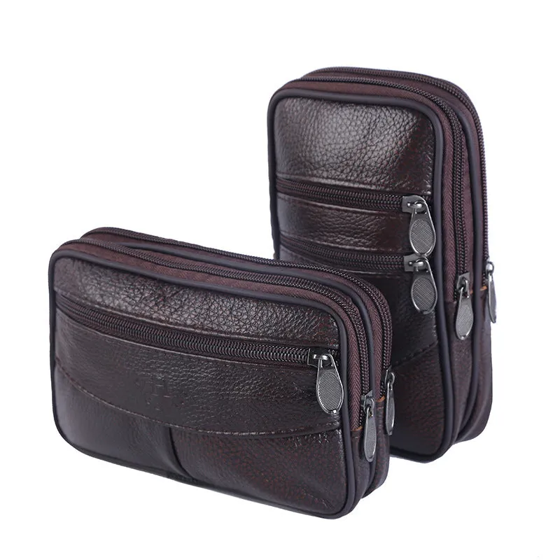 Men's Mobile Leather Business Cowhide Waterproof Cell Men's Waist Packs