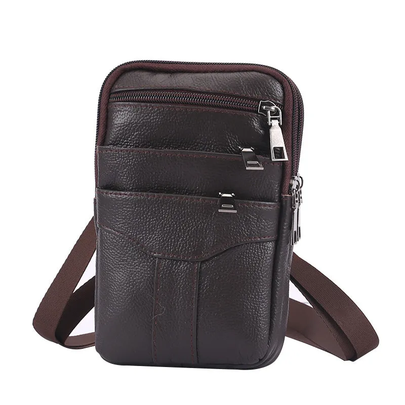 Men's Mobile Leather Pocket Portable Double Zipper Men's Waist Packs