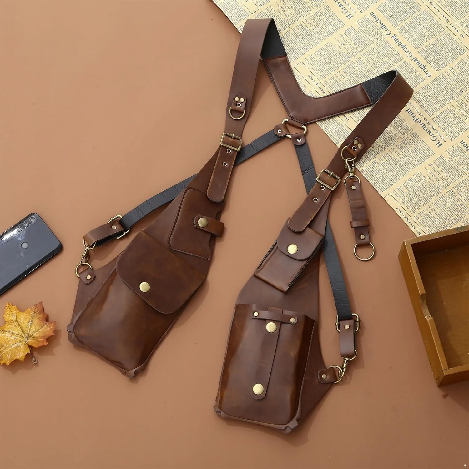 Men's PU Leather Shoulder Holster Anti-Theft Hidden Underarm Shoulder Bag Travel Bag Strap for Outdoor