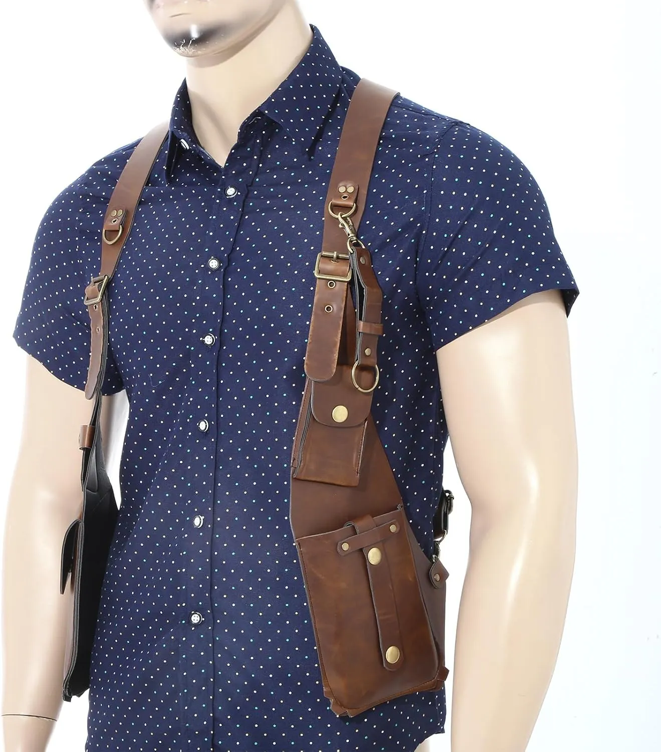 Men's PU Leather Shoulder Holster Anti-Theft Hidden Underarm Shoulder Bag Travel Bag Strap for Outdoor